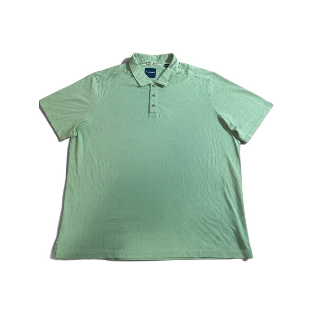 Tommy Bahama Polo Shirt 2XB Green Diamond Jacquard Cotton Silk Short Sleeve
